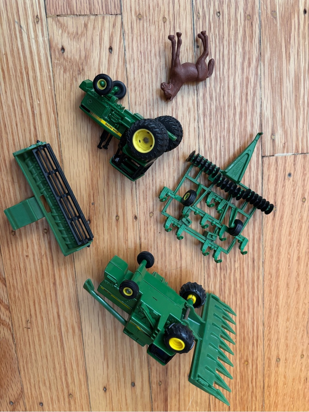 Vintage John Deere Green and Yellow Farm Vehicle Toy Set with Accessories